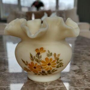Fenton Custard Bowl, Handpainted Painted With Daisies, 3 3/4" Tall